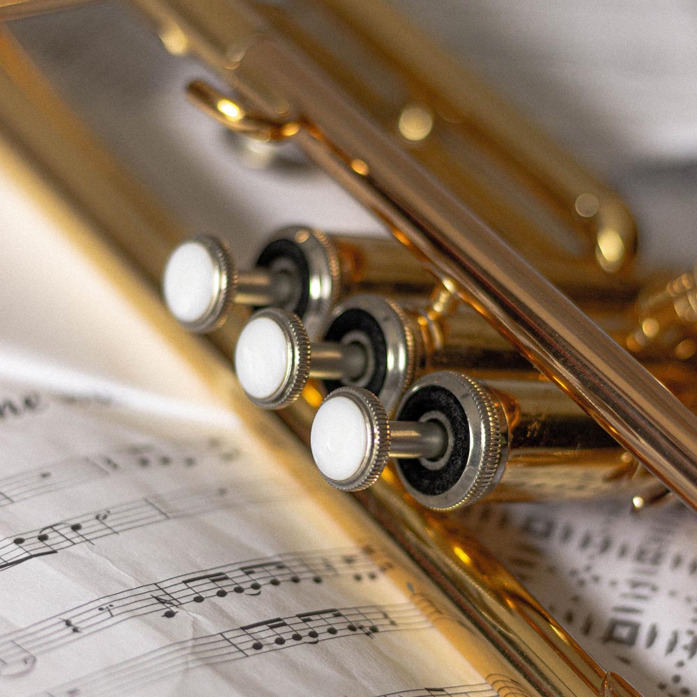 Trumpet on a repair workbench